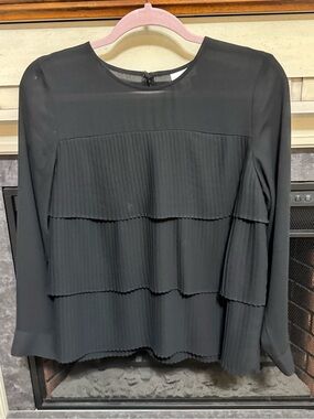 J. Jill Black Layered Pleated Long-Sleeve Blouse